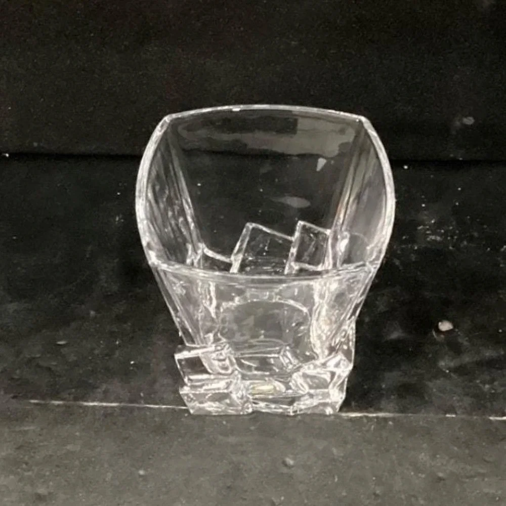 Ice Cube Sculpted‎ Rocks Glass, Vintage Square Whiskey Tumbler, Clear Barware